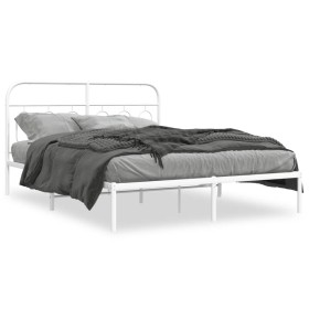 Estructura de cama de metal con cabecero blanca 135x190 cm de , Camas y somieres - Ref: Foro24-377165, Precio: 98,78 €, Descu...