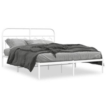 Estructura de cama de metal con cabecero blanca 135x190 cm de , Camas y somieres - Ref: Foro24-377165, Precio: 98,78 €, Descu...