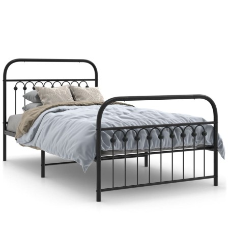 Estructura de cama con cabecero y estribo metal negro 100x190cm de , Camas y somieres - Ref: Foro24-376612, Precio: 81,97 €, ...