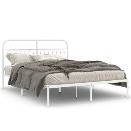 Bed frame with white metal headboard 160x200 cm by , Beds and slatted bases - Ref: Foro24-376652, Price: 125,68 €, Discount: %