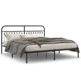 Estructura de cama con cabecero metal negro 183x203 cm de , Camas y somieres - Ref: Foro24-376604, Precio: 106,95 €, Descuent...