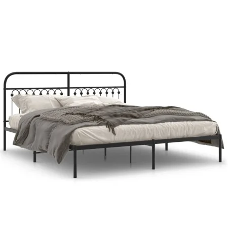 Estructura de cama con cabecero metal negro 183x203 cm de , Camas y somieres - Ref: Foro24-376604, Precio: 106,95 €, Descuent...