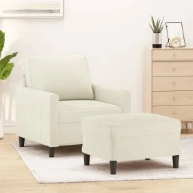Cream velvet armchair with footstool, 60 cm by , Sofas - Ref: Foro24-3201053, Price: 212,81 €, Discount: %