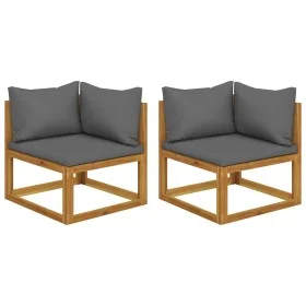 Sofás de esquina seccionales 2 uds con cojines tela gris oscuro de vidaXL, Sofás modulares de exterior - Ref: Foro24-311852, ...
