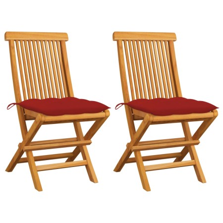 Sillas de jardín 2 uds madera maciza de teca con cojines rojos de , Sillas de jardín - Ref: Foro24-3062481, Precio: 142,62 €,...