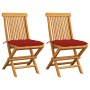 Sillas de jardín 2 uds madera maciza de teca con cojines rojos de , Sillas de jardín - Ref: Foro24-3062481, Precio: 142,62 €,...