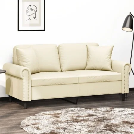 Sofá de 2 plazas con cojines cuero sintético color crema 140 cm de , Sofás - Ref: Foro24-3200931, Precio: 226,55 €, Descuento: %