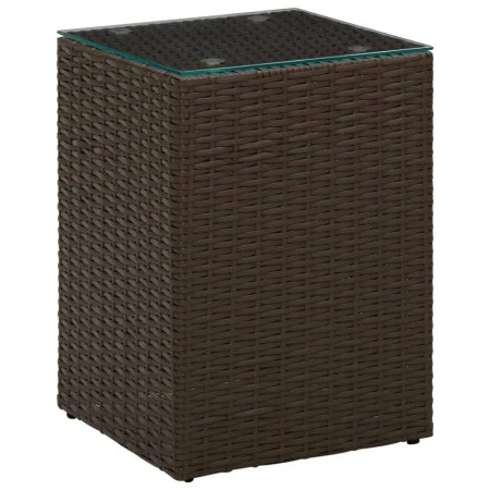 Mesa auxiliar superficie de vidrio ratán PE marrón 35x35x52 cm de , Mesas auxiliares - Ref: Foro24-316377, Precio: 57,46 €, D...