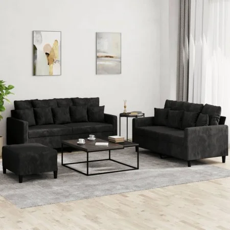 3-piece black velvet sofa set with cushions by , Sofas - Ref: Foro24-3201715, Price: 471,61 €, Discount: %