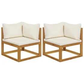 Sofás de esquina modulares 2 uds con cojines tela blanco crema de vidaXL, Sofás modulares de exterior - Ref: Foro24-311853, P...