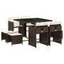 Set comedor para jardín 9 pzas y cojines ratán sintético marrón de , Conjuntos de jardín - Ref: Foro24-3211137, Precio: 355,2...