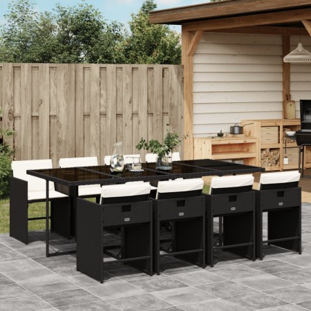 Set de comedor de jardín 9 pzas y cojines ratán sintético negro de , Conjuntos de jardín - Ref: Foro24-3211098, Precio: 573,7...