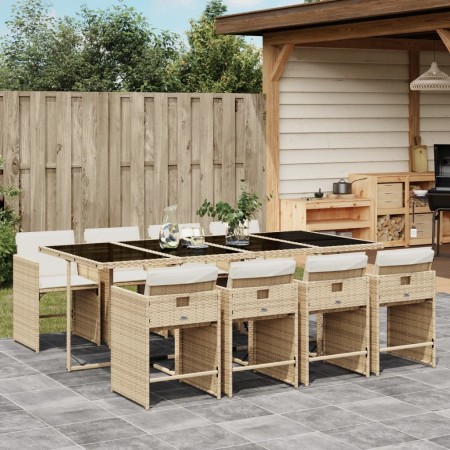 Set comedor de jardín 9 pzas con cojines ratán sintético beige de , Conjuntos de jardín - Ref: Foro24-3211102, Precio: 591,33...