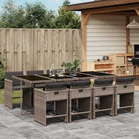 Set comedor jardín 9 pzas y cojines ratán sintético gris de , Conjuntos de jardín - Ref: Foro24-3211100, Precio: 590,23 €, De...