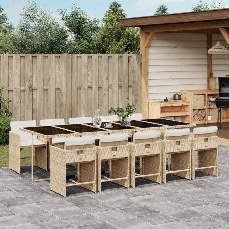 Set comedor de jardín 11 pzas con cojines ratán sintético beige de , Conjuntos de jardín - Ref: Foro24-3211114, Precio: 710,3...