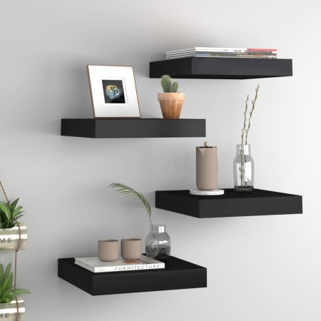 Estantes flotantes de pared 4 uds MDF negro 23x23,5x3,8 cm en Estanterías | Comprar online en Foru.es