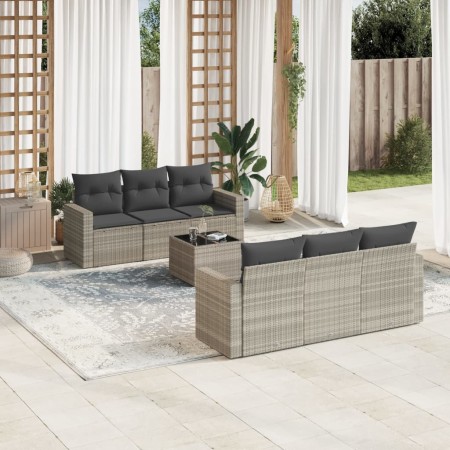 Set de sofás de jardín 7 pzas con cojines ratán PE gris claro de , Conjuntos de jardín - Ref: Foro24-3218702, Precio: 459,82 ...