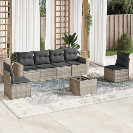 Set de sofás de jardín 7 pzas con cojines ratán PE gris claro de , Conjuntos de jardín - Ref: Foro24-3218812, Precio: 445,39 ...