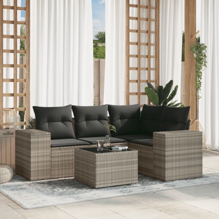 Set de sofás jardín y cojines 5 pzas ratán sintético gris claro de , Conjuntos de jardín - Ref: Foro24-3254859, Precio: 362,1...