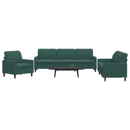 Juego de sofás con cojines 3 piezas terciopelo verde oscuro de , Sofás - Ref: Foro24-3278433, Precio: 725,43 €, Descuento: %