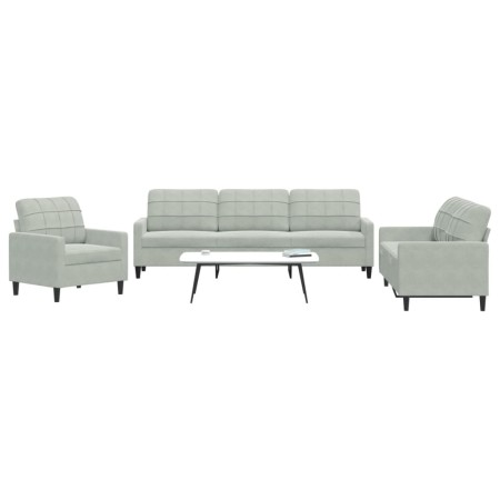 Juego de sofás con cojines 3 piezas terciopelo gris claro de , Sofás - Ref: Foro24-3278431, Precio: 592,78 €, Descuento: %