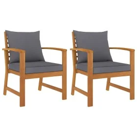 Sillas de jardín cojines gris oscuro 2 uds madera maciza acacia de vidaXL, Sillas de jardín - Ref: Foro24-311832, Precio: 183...