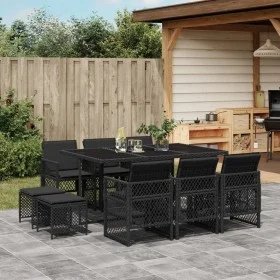 Set de comedor jardín 11 pzas con cojines ratán sintético negro de , Conjuntos de jardín - Ref: Foro24-3210787, Precio: 525,8...