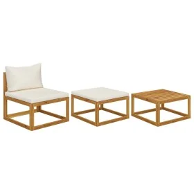Muebles de jardín 3 pzas cojines crema madera maciza de acacia de vidaXL, Sofás modulares de exterior - Ref: Foro24-311855, P...