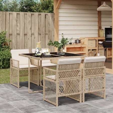 Set comedor de jardín 5 pzas con cojines ratán sintético beige de , Conjuntos de jardín - Ref: Foro24-3210718, Precio: 268,87...