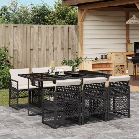Set de comedor de jardín 7 pzas y cojines ratán sintético negro de , Conjuntos de jardín - Ref: Foro24-3210726, Precio: 390,3...
