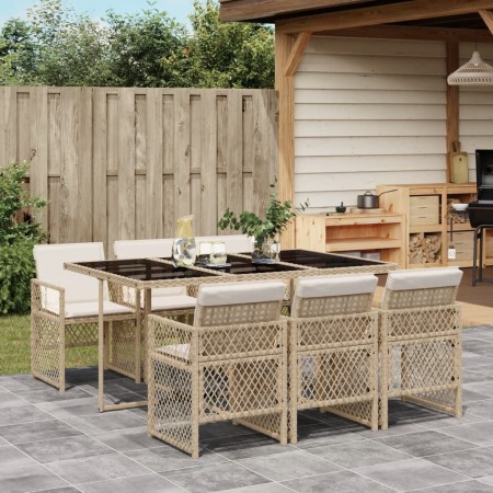 Set comedor de jardín 7 pzas con cojines ratán sintético beige de , Conjuntos de jardín - Ref: Foro24-3210730, Precio: 401,49...