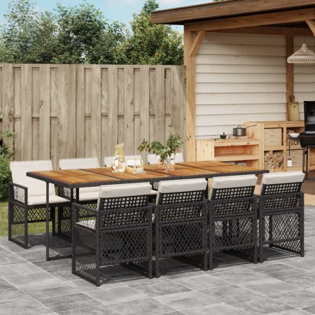 Set de comedor de jardín 9 pzas y cojines ratán sintético negro de , Conjuntos de jardín - Ref: Foro24-3210747, Precio: 669,3...
