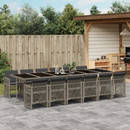 Set comedor de jardín con cojines 13 pzas ratán sintético gris de , Conjuntos de jardín - Ref: Foro24-3210764, Precio: 821,14...