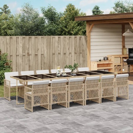 Set comedor de jardín con cojines 13 pzas ratán sintético beige de , Conjuntos de jardín - Ref: Foro24-3210766, Precio: 833,5...