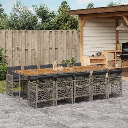 Set de comedor de jardín 11 pzas y cojines ratán sintético gris de , Conjuntos de jardín - Ref: Foro24-3210758, Precio: 901,3...