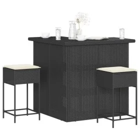 Mesa y taburetes altos jardín 3 piezas y cojines ratán PE negro de , Conjuntos de jardín - Ref: Foro24-3261502, Precio: 393,8...