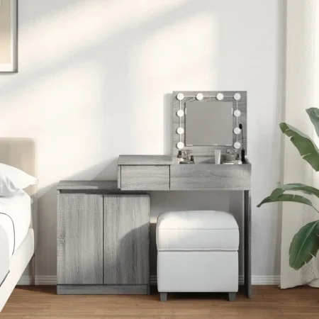 Tocador con luces LED gris sonoma 115x37x110,5 cm de , Tocadores para dormitorios - Ref: Foro24-848232, Precio: 120,56 €, Des...