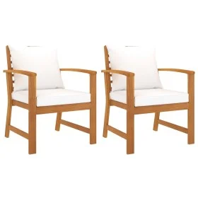 Sillas de jardín con cojín crema 2 uds madera maciza de acacia de vidaXL, Sillas de jardín - Ref: Foro24-311831, Precio: 216,...
