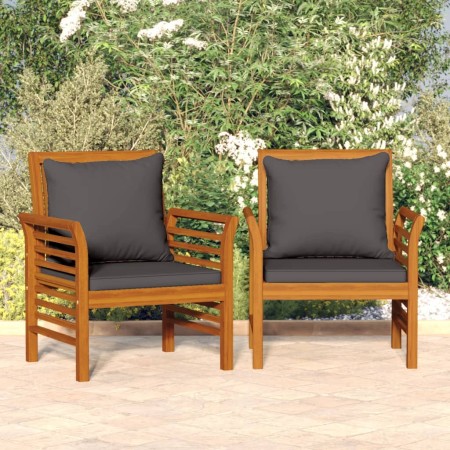 Sillones con cojines gris oscuro 2 uds madera maciza de acacia de vidaXL, Sillas de jardín - Ref: Foro24-312138, Precio: 260,...