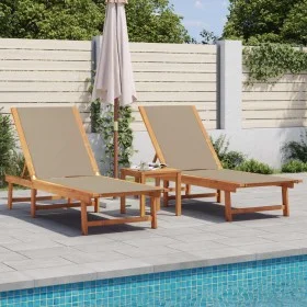 Tumbonas 2 uds con mesa madera maciza acacia y textileno taupe de , Tumbonas - Ref: Foro24-3279255, Precio: 353,07 €, Descuen...