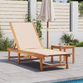 Tumbona con mesa madera maciza de acacia y textileno crema de , Tumbonas - Ref: Foro24-4008416, Precio: 196,72 €, Descuento: %