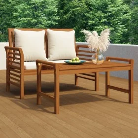 Banco de jardín cojines blanco crema madera maciza de acacia de vidaXL, Bancos de jardín - Ref: Foro24-312139, Precio: 198,32...