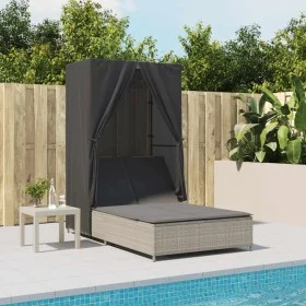 Tumbona doble con techo y cortinas ratán sintético gris claro by , Loungers - Ref: Foro24-368104, Price: 292,19 €, Discount: %