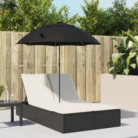 Tumbona doble con cojines y sombrilla ratán sintético negro de , Tumbonas - Ref: Foro24-368081, Precio: 284,77 €, Descuento: %