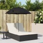 Tumbona doble con cojines y sombrilla ratán sintético negro de , Tumbonas - Ref: Foro24-368081, Precio: 256,64 €, Descuento: %