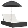 Tumbona doble con cojines y sombrilla ratán sintético negro by , Loungers - Ref: Foro24-368081, Price: 284,77 €, Discount: %