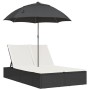 Tumbona doble con cojines y sombrilla ratán sintético negro de , Tumbonas - Ref: Foro24-368081, Precio: 256,64 €, Descuento: %