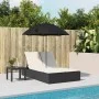 Tumbona doble con cojines y sombrilla ratán sintético negro by , Loungers - Ref: Foro24-368081, Price: 284,77 €, Discount: %
