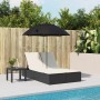Tumbona doble con cojines y sombrilla ratán sintético negro de , Tumbonas - Ref: Foro24-368081, Precio: 256,64 €, Descuento: %