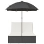 Tumbona doble con cojines y sombrilla ratán sintético negro de , Tumbonas - Ref: Foro24-368081, Precio: 256,64 €, Descuento: %